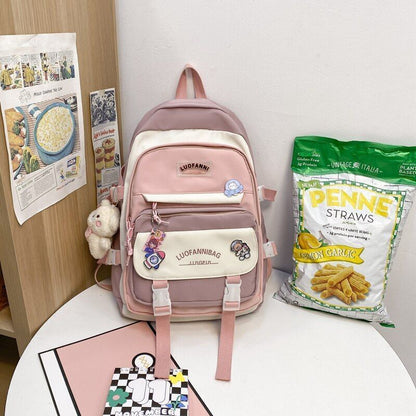 Patchwork Badge Woman Backpack Waterproof High School Bags 31*15*44 /30*13*41 CM