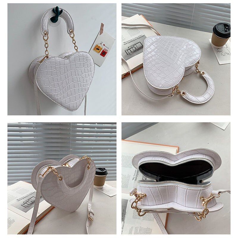 Heart Bag Stone Pattern Synthetic Leather Crossbody Small Shoulder Purse Handbag