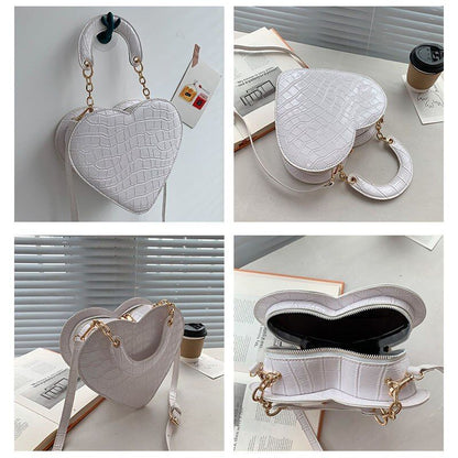 Heart Bag Stone Pattern Synthetic Leather Crossbody Small Shoulder Purse Handbag