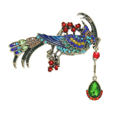 Vintage Double Leopard Brooch Set 2Pcs Crystal Tassel Suit Lapel Pin