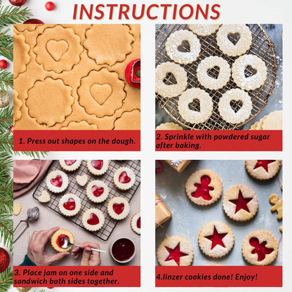 9 Pcs Mini Linzer Cookie Cutters Set, Stainless Steel - Christmas Tree, Gingerbr
