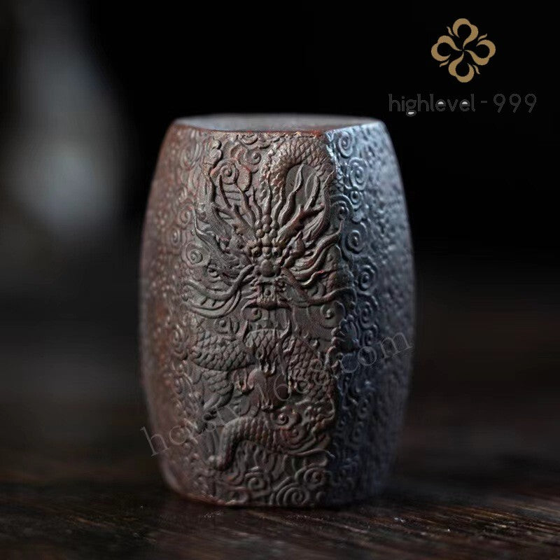 Chinese Yixing Zisha Pottery Tea Pet : Lid Saucer Dragon and Phoenix