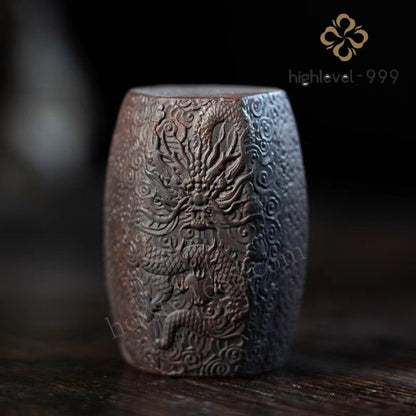Chinese Yixing Zisha Pottery Tea Pet : Lid Saucer Dragon and Phoenix