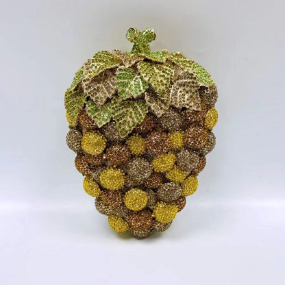 Dinner Bag Fruit Shaped Handbag Rhinestone Grape Purse Chains Strap 18*6*12 CM