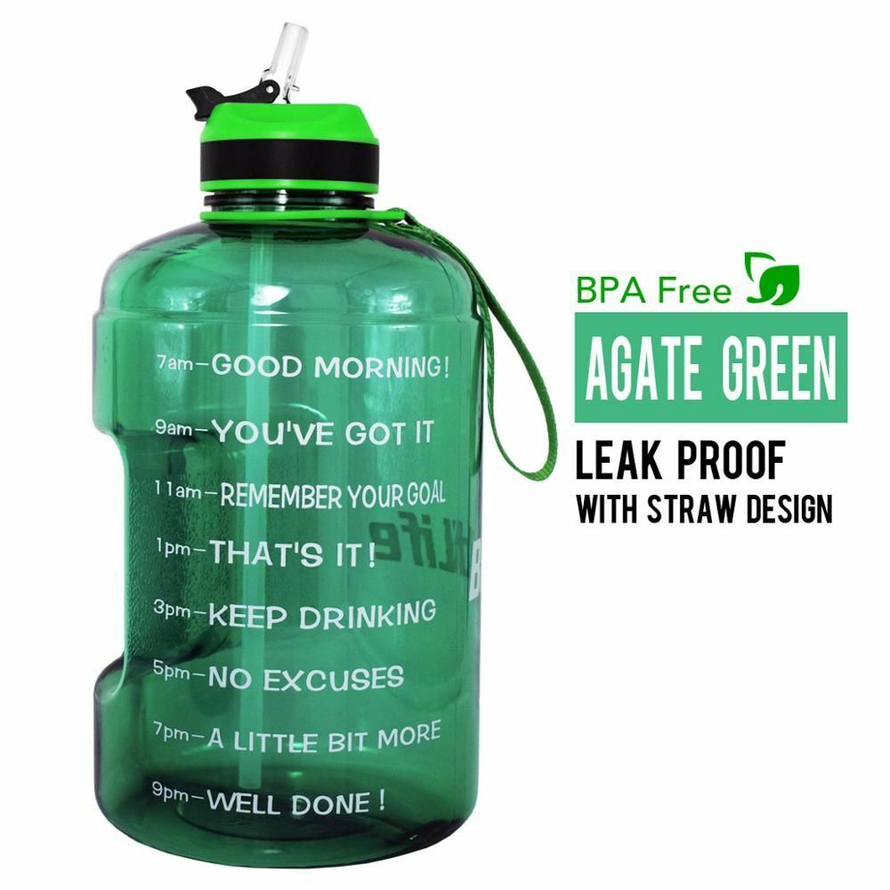 Water Bottle 1 Gallon Straw Clear Plastic Drinking Bottles Big GYM Jug Cup BPA