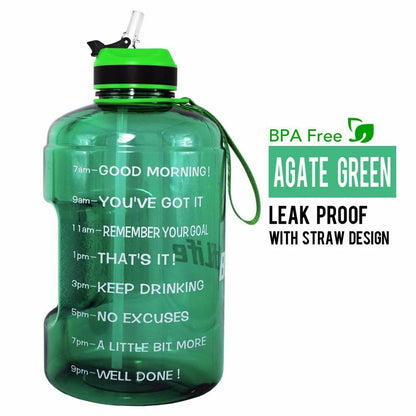Water Bottle 1 Gallon Straw Clear Plastic Drinking Bottles Big GYM Jug Cup BPA