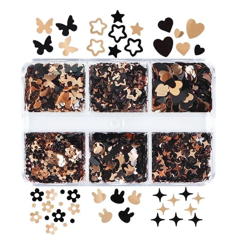 Nail Art Glitter 6 Grids Red Love Heart Sequins Flakes DIY Valentines Decoration