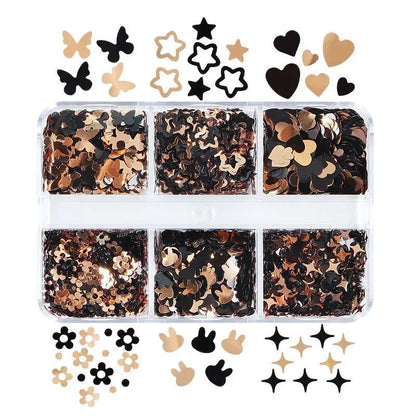 Nail Art Glitter 6 Grids Red Love Heart Sequins Flakes DIY Valentines Decoration