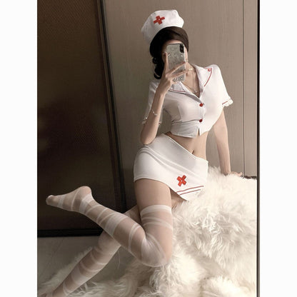 Sexy Nurse Costume Cosplay Outfit Halloween Nightclub Mini Skirt Set