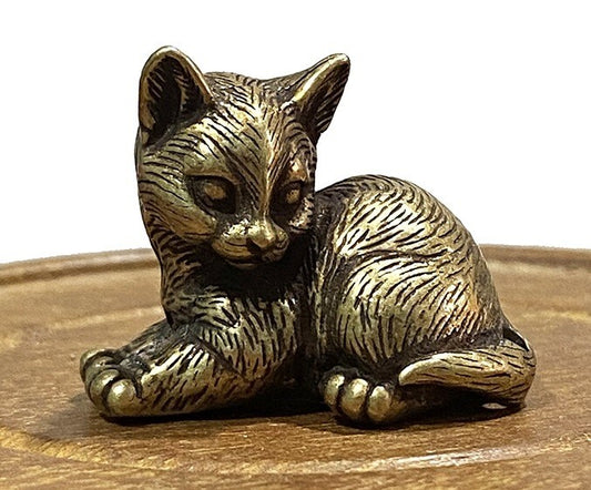 Brass Cute Cat Animal Statue Small Sculpture Tabletop Figurine Home Decor Gifts