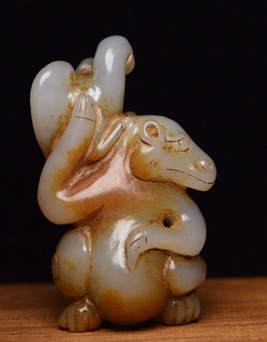 Chinese Old Natural Hetian Jade Hand Carved Eagle Bear Statue Figurines Art Rare
