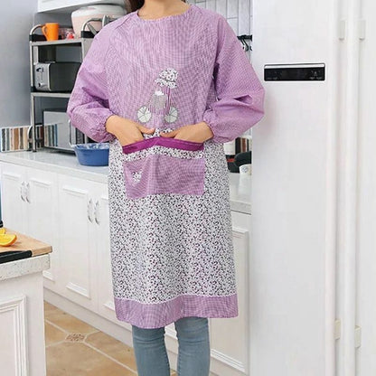 Women Kitchen Apron Long Sleeve Cooking Baking Workwear Bib Polyester 68x46x30cm