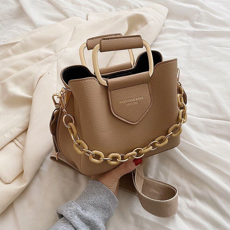 Messenger Bag Portable Bucket Bag Shoulder Bag Women Crossbody 20*17*9 CM Brown
