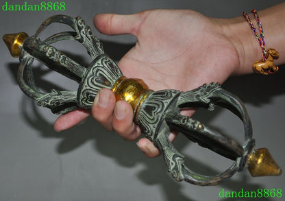 10" Tibet Buddhism Bronze Gilt Tibetan Buddhist Dorje Vajra Phurpa Dagger Statue