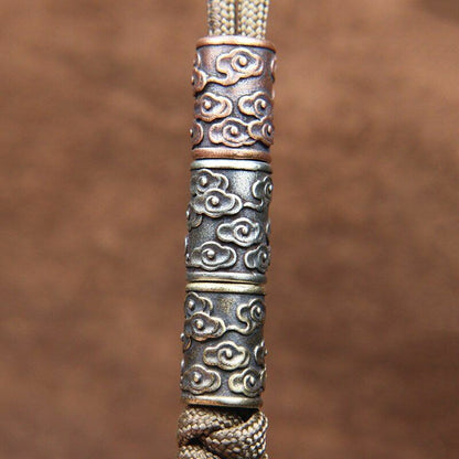 Brass Auspicious Clouds Carved Cylinder Knife Barrel Bead Retro Accessory Silver