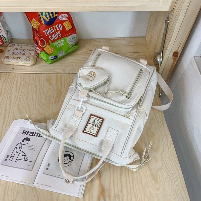 Backpack Nylon Daypack Large Travel Bag Student School Bag 25*16*39CM Blue Beige