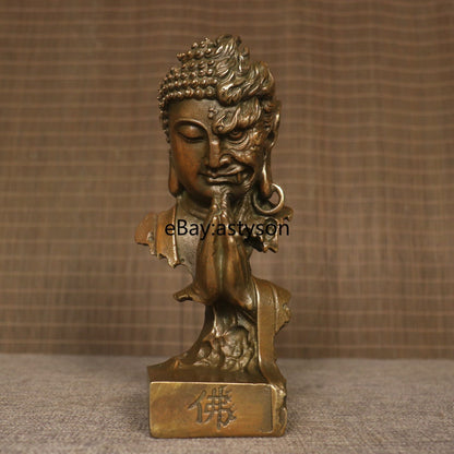 Brass Buddha Devil Faced Statue Buddhism Zen Good Evil Thought Home Decor