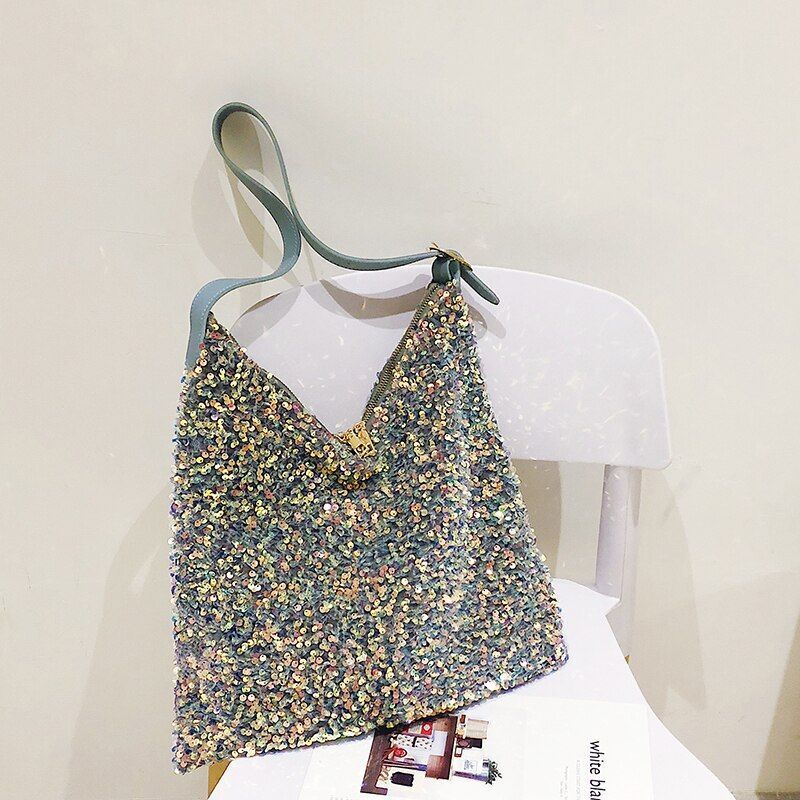 Fashion Sequins Bag Shoulder Purse Luxury Handbags 36*38*2 CM Belt Length 6 CM