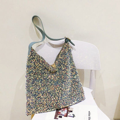 Fashion Sequins Bag Shoulder Purse Luxury Handbags 36*38*2 CM Belt Length 6 CM