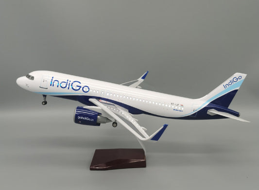 47CM Indigo AIRBUS A320neo Plane Led Sound-controll Light Resin Aircraft Model