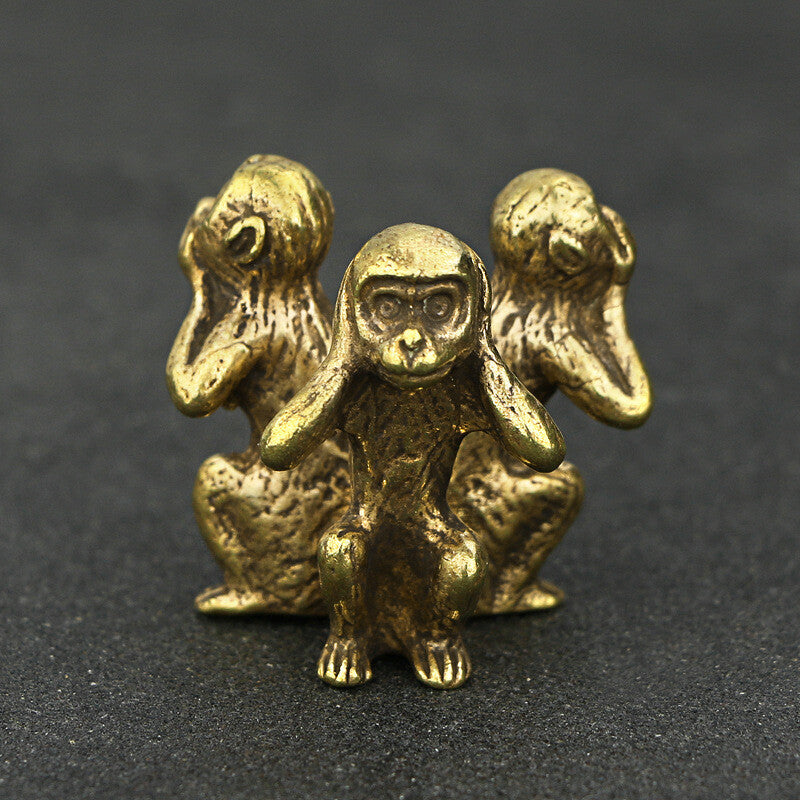 Combination Pure Brass Solid Figures "Three Wise Monkeys" Hear See Speak No Evil