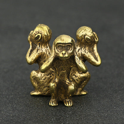 Combination Pure Brass Solid Figures "Three Wise Monkeys" Hear See Speak No Evil