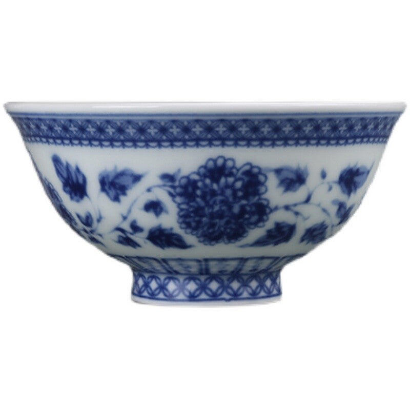 3.7" Collect Chinese Blue-and-white Porcelain Lotus Pond Flower Branch Tea Cup