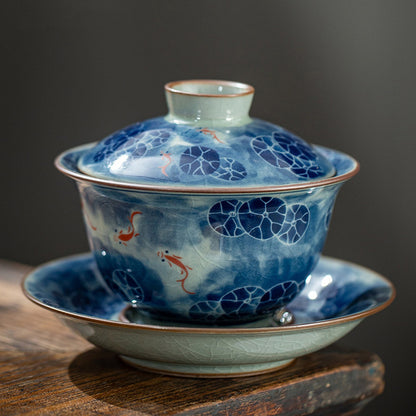 Teaset Ceramic Gaiwan Jingdezhen Craft Porcelain Tureen Covered Bowl Saucer Gift