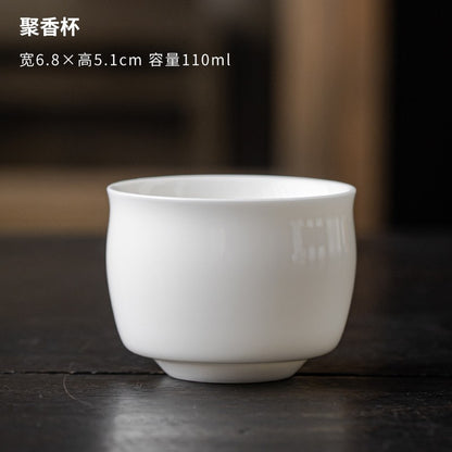 Mutton-fat Jade Porcelain Single Cup Tea Tasting Cup White Porcelain Tea Set
