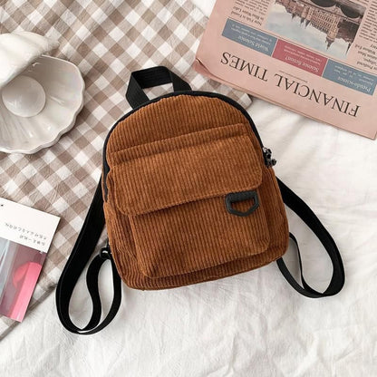 Women Mini Backpack Corduroy Small Student Bookbags Traveling Backpack 23*9*19CM