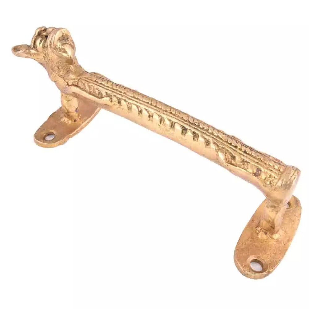 Set of 2 Antique Look Brass Wild Cat Figurine In Gold Door Handle