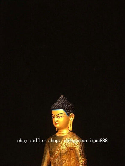 Old Nepal Bronze Gilt Painting Shakyamuni Sakyamuni Amitabha Buddha Bowl Statue