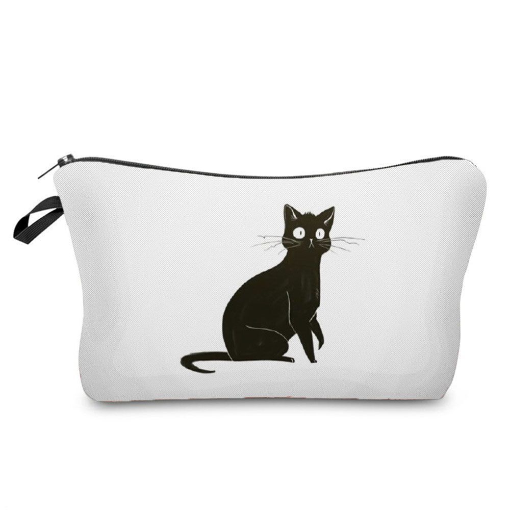 Makeup Bag Travel Storage Purse Mini Toiletry Bags Black Cat Print Cosmetic Case