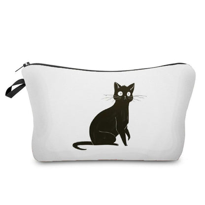 Makeup Bag Travel Storage Purse Mini Toiletry Bags Black Cat Print Cosmetic Case