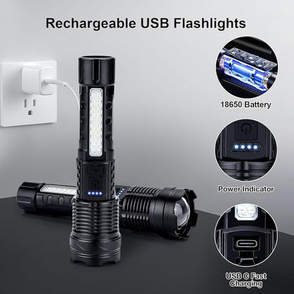 12000000LM Super Bright Telescopic Zoom Flashlight Rechargeable 3Color Light