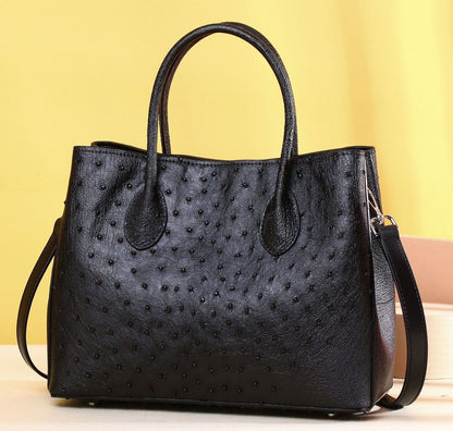 Top Cohide Leather Women's Black Handbag, Ostrich Skin Pattern Tote Shoulder Bag