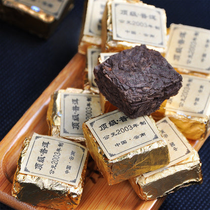 100g Pu-erh Black Tea Puerh Small Tea Cake Compressed Pu'er Brick Golden Package
