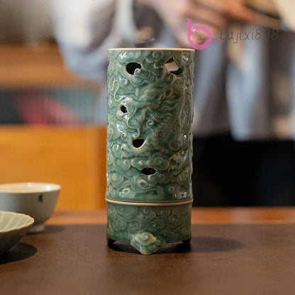 Yue Kiln Celadon Incense Burner Three Legged Dragon Cloud Aromatherapy Furnace