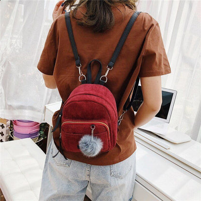 Backpack Corduroy Crossbody Bags Striped Soft Cloth Shoulder Purses 15*21*11 CM