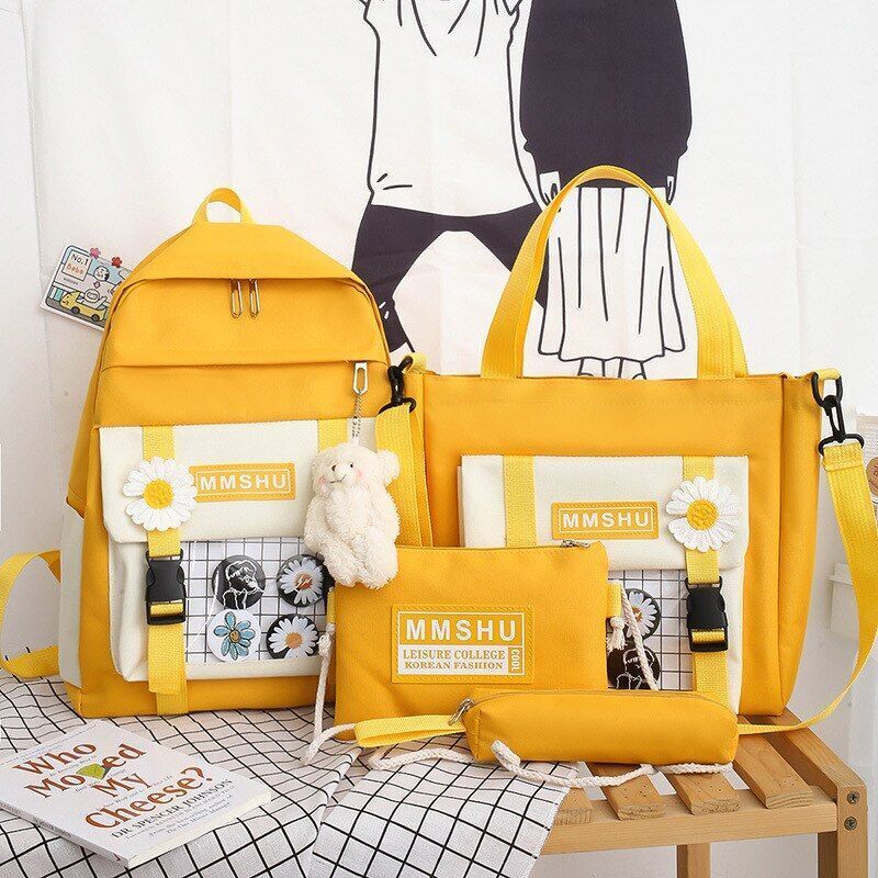 4Pcs/set Canvas School Bags Large Laptop Backpack Bookbag Travelling 41*30*12 CM