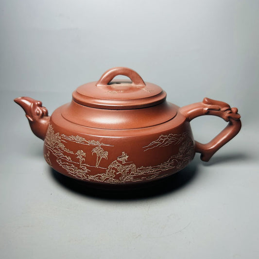 Chinese Yixing Purple Clay Teapot Zisha Ceramic Carving Nice Landscape Teaware