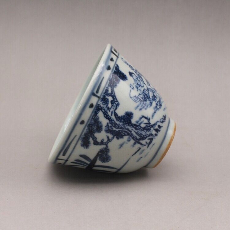 Chinese Blue and White Porcelain Late Qing Figure Stories Design Teacup Cup 2.9"