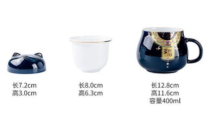 400ml Lucky Cat Tea Mug Creative Ceramic Office Filter Water Cup Kung Fu Tea