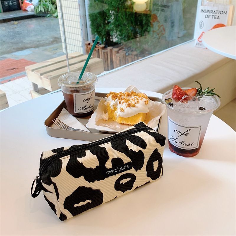 Retro Corduroy Cosmetic Bag Plaid Canvas Leopard Print Storage Purse S/M/L 1 PC