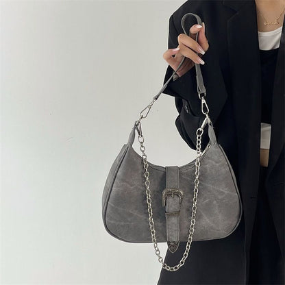 Frosted Polyester Shoulder Bag Vintage Chain Zipper Purse Versatile Handbag 1 Pc