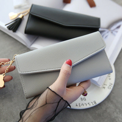 Women Wallet Clamps Purse Cash Clip Billfold Female Card Lady PU Leather Handbag
