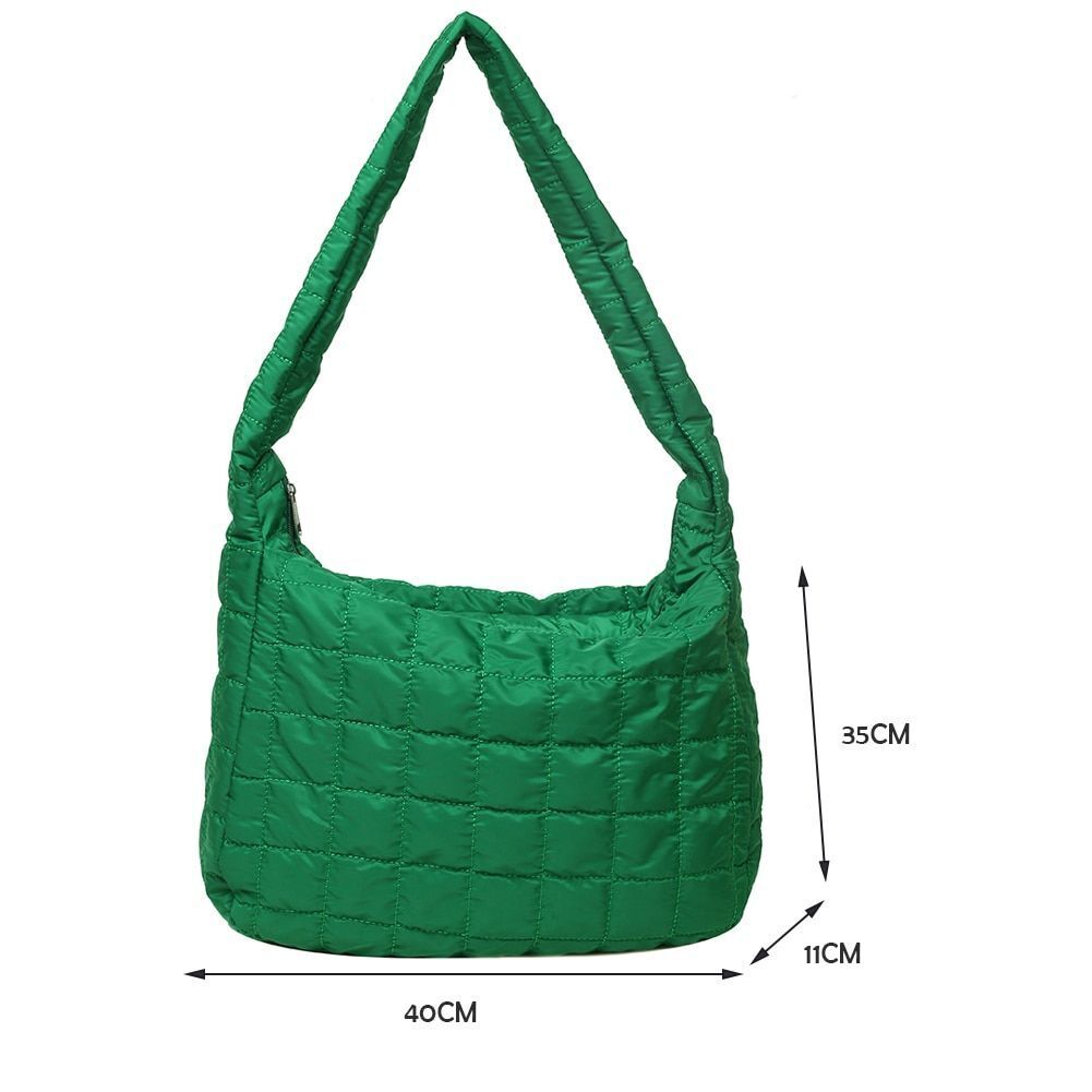 Lattice Pattern Shoulder Bag Cotton Handbag Large Capacity Purse Feather Padded