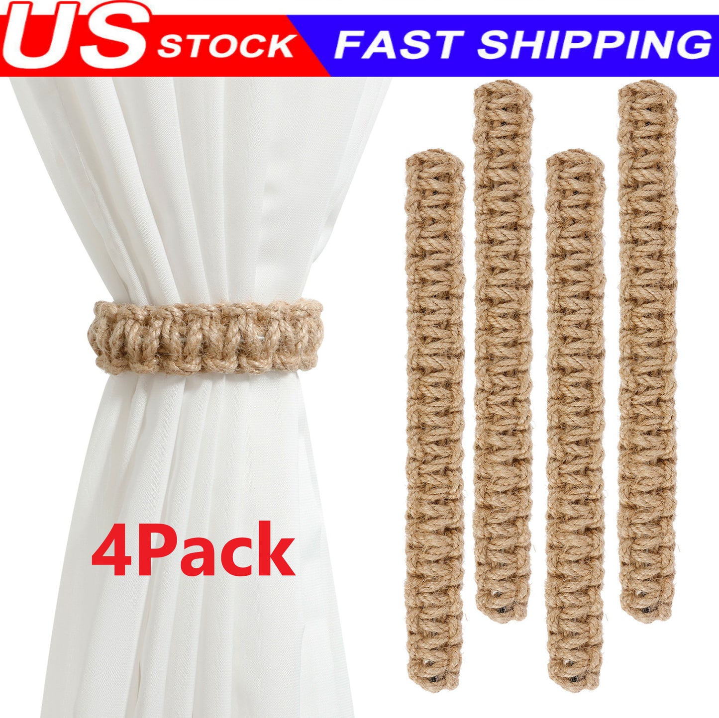 4X Twist Curtain Buckles Jute Braided Curtain Tie Rope Tieback Holder Clips US