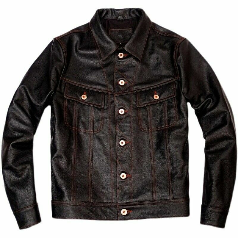Men's Vintage Style Motorcycle Leather Jacket Single-Breasted S-5XL Leisure Coat