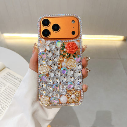 Fashion Red Rose 3D Diamond Clear Case for iPhone17 Promax/16/15/14/13/Samsung